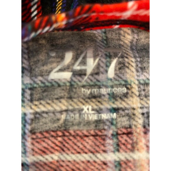 24/7 Top Plus Size XL Red Navy Plaid Blouse  +Stretch Super Soft  Extra Long - Picture 8 of 11